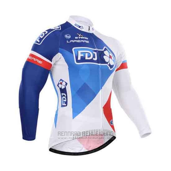 2015 Fahrradbekleidung FDJ Wei und Blau Trikot Langarm und Tragerhose